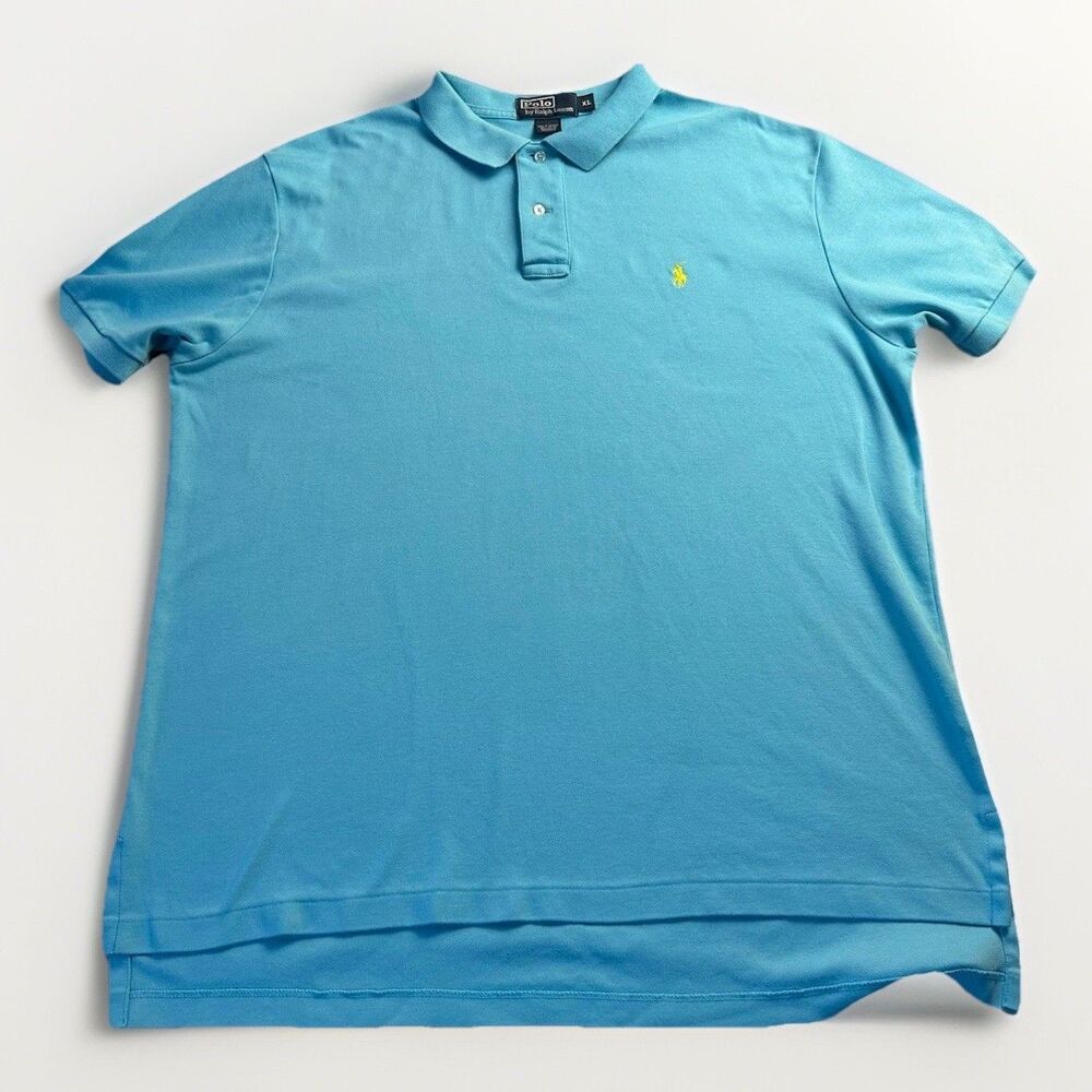 Polo Ralph Lauren Mens XL Turquoise Cotton Polo Shirt Yellow Pony Logo